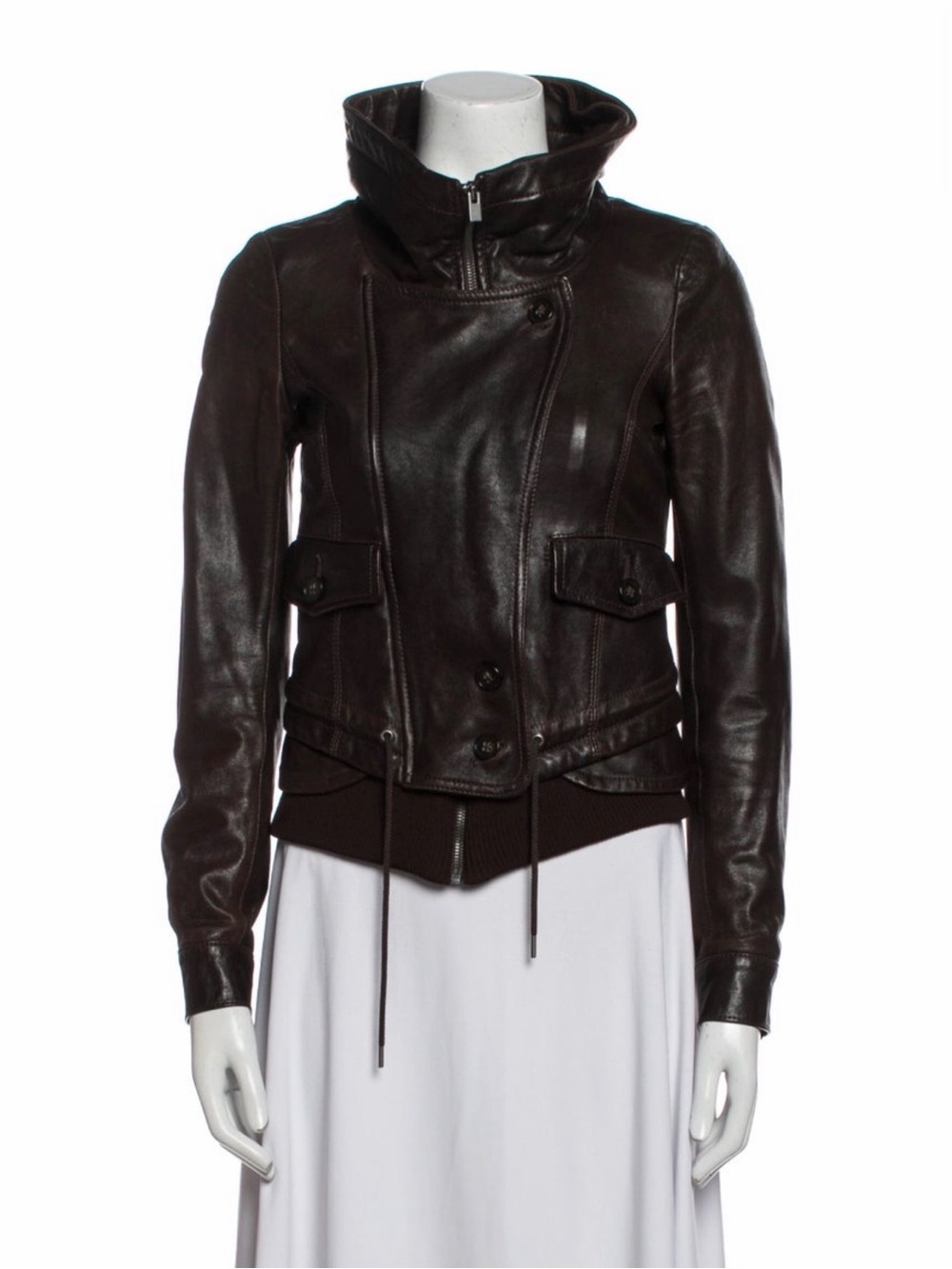 Women's Theory Dark Brown Leather Zip-Front Jacket